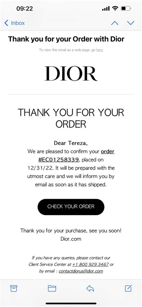 dior order confirmation